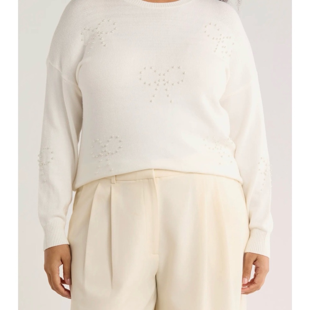 Ivory Rhinestone Heart Sweater - Picture 3 of 7